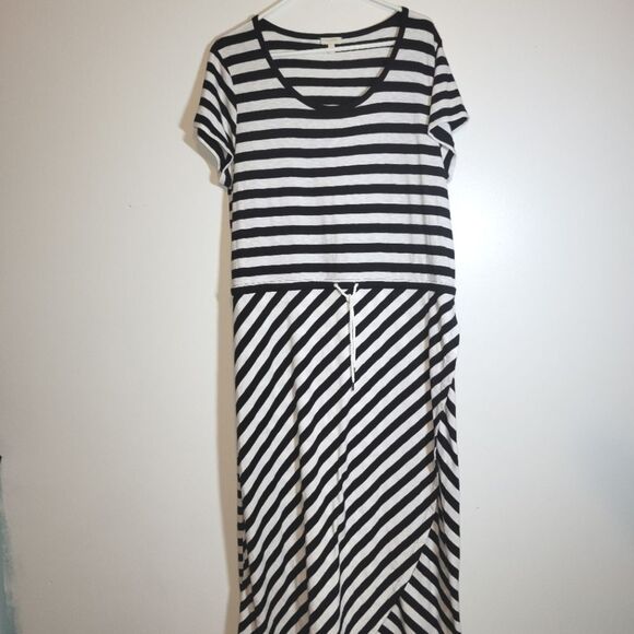 Talbots Black White Stripe Faux Wrap Maxi Dress XL - Picture 2 of 10